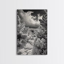 Snowy Pine Path, Winter Forest Light, Frozen Landscape Art, Canvas Print, Holiday Wall Art, Minimalist Winter, Nordic Style Decor