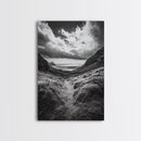 Highland Ocean Trail, Dramatic Clouds, Monochrome Nature, Canvas Print, Office Wall Art, Adventure Landscape, Rustic Home Decor