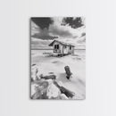 Frozen Cabin Scene, Snowy Landscape, Winter Monochrome, Canvas Print, Cabin Wall Art, Rustic Winter Decor, Nature Photography