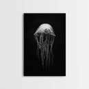 Elegant Jellyfish Art, Ocean Wildlife, Monochrome Marine, Framed Canvas Print, Bathroom Decor, Nautical Wall Art, Minimalist Sea Life