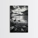Lake Sunset View, Peaceful Mountainscape, Nature Reflection, Framed Canvas Print, Living Room Wall Art, Tranquil Scenic Landscape