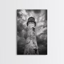 Stormy Lighthouse Closeup, Dramatic Skies, Weathered Beacon, Canvas Print, Coastal Decor, Dark Nautical Wall Art, Moody Ocean Theme