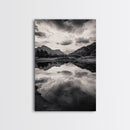 Alpine Reflections, Dramatic Skies, Mountain Serenity, Canvas Print, Living Room Wall Art, Moody Landscape Photography, Monochrome Decor