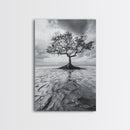 Lonely Tree, Coastal Roots, Ocean Breeze, Framed Canvas Print, Entryway Wall Art, Moody Nature Photography, Minimalist Earth Tones