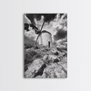 Windmill Hill, Dramatic Sky Art, European Landscape, Framed Canvas Print, Entryway Wall Art, Rustic Decor, Monochrome Photography