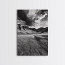 Mountain Valley, Stormy Sky, Western Landscape, Framed Canvas Print, Office Wall Art, Moody Nature Decor, Fall Art, Wilderness Style