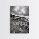 Abandoned Cabin, Coastal Cliff, Moody Landscape, Autumn Wall Art, Framed Canvas Print, Living Room Rustic Art, Farmhouse Aesthetic