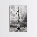 Coastal Totem, Beach Symbol, Stormy Horizon, Framed Canvas Print, nautical art, entryway decor, tribal coastal artwork, Modern Loft Decor