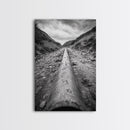 Industrial Line, Utility Pipe, Grunge Road, Canvas Print, Black White Photography, Modern Loft Decor, Urban Wall Art, Minimalist Style