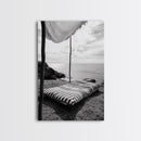 Seaside Nap, Minimal Daybed, Coastal Shade, Serene Moment, Canvas Print, Beach Bedroom Decor, Boho Seaside Art, Coastal Wall Style
