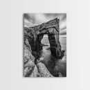 Sea Arch, Coastal Rock, Ocean Cliffside, Canvas Print, Dramatic Nature Wall Art, Living Room or Office Decor, Black White Seascape