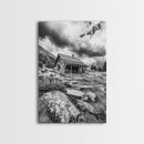 Rustic Cabin, Mountain Hideaway, Stormy Sky, Nature Lodge Decor, Framed Canvas Print, Autumn Vibes, Cozy Wall Art, Rustic Home Style