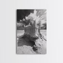 Sand Castle, Beach Fantasy, Dramatic Sky, Coastal Fortress, Framed Canvas Print, whimsical decor, kids room wall art, fairytale beach scene