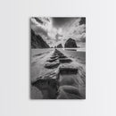 Ocean Rocks, Beach Landscape, Cloudy Sky, Rugged Coast, Canvas Print, coastal adventure wall art, living room decor, nature lover gift