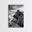 Mountain Peak, Coastal Horizon, Nature Majesty, Serene Edge Framed Canvas Print, modern landscape art, minimalist bedroom decor