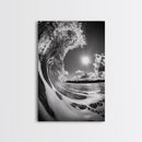 Wave Photography, Surfer Dream, Sea Curl Motion, Framed Canvas Print, Coastal Wall Art, Beach House Decor, Monochrome Ocean Style