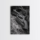 Floral Engraved Revolver, Vintage Western Gun, Cowboy Detail Shot, Canvas Print, Man Cave Art, Rustic Americana Wall Style