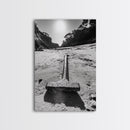 Industrial beach relic, iron hammer, rustic textures, minimalist black and white, Canvas Print, man cave art, coastal masculine decor