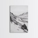 Snowy Canyon, Winter Valley, Frozen Landscape, Framed Canvas Print, Minimalist Wall Art, Neutral Living Room or Office Decor