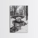 Stone Bridge, Winter Stream, Historic Pathway, Framed Canvas Print, Snowy Landscape Art, Traditional Living Room Wall Decor