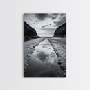 Ocean Reflection, Seaside Path, Moody Coastline, Canvas Print, Black and White Nature Photography, Modern Living Room Wall Art