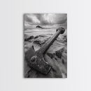 Ocean anchor scene, nautical coastal vibes, shipwreck inspiration, stormy sky, Framed Canvas Print, entryway art, maritime wall decor