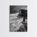 Stormy Coastline, Ocean Waves, Seaside House, Canvas Print, Coastal Wall Art, Beach House Decor, Nautical Photography, Moody Art