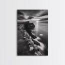 Rugged Sea Cliffs, Sunset Horizon, Serene Waters, Framed Canvas Print, Modern Nature Wall Art, Office Decor, Coastal Aesthetic