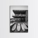 Surf Shack, Beach House, Modern Architecture, Coastal Lifestyle, Framed Canvas Print, Living Room Art, Nautical Wall Decor, Surf Wall Art