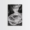 Sea Whirlpool, Dramatic Ocean, Coastal Rocks, Nature Motion, Framed Canvas Print, Bathroom Art, Modern Seaside Wall Decor