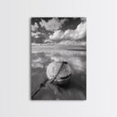Washed buoy shore, coastal solitude, beach reflections, nautical simplicity, Framed Canvas Print, guest room art, seaside rustic wall decor