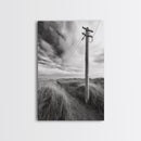 Coastal Path, Telephone Pole, Cloudy Sky, Minimal Nature Scene, Canvas Print, Entryway Wall Art, Rustic Landscape Photography Decor