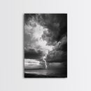 Lightning Strike Beach, Stormy Sky Photography, Dramatic Landscape, Office Wall Art, Nature Scene, Framed Canvas Print, Bold Wall Decor