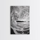 Ocean Wave Tunnel, Surfer's Eye View, Coastal Landscape, Bathroom Wall Art, Adventure Vibes, Framed Canvas Print, Black White Photography