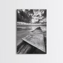 Map On Beach, Travel Adventure Art, Wanderlust Decor, Coastal Office Style, Framed Canvas Print, Explorer Aesthetic, Black White Scene