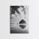 Iconic sea stack, Oregon coast art, tranquil reflections, dramatic clouds, Canvas Print, bedroom wall art, modern coastal minimalist decor