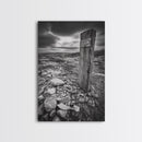 Weathered Exit, Symbolic Marker, Coastal Path, Canvas Print, Rustic Wall Art, Moody Landscape Decor, Entryway Statement Piece