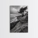 Lone Tree, Ocean Bluff, Windy Coastline, Canvas Print, Coastal Landscape Wall Art, Moody Nature Decor, Minimalist Vibe, Coastal Wall Art
