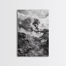 Volcanic Eruption Smoke, Lava Rocks, Earth Energy, Fiery Terrain, Framed Canvas Print, Office Wall Art, Dramatic Nature Landscape