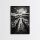 Muddy Terrain, Dramatic Sky, Natural Earth Art, Framed Canvas Print, Fall Decor, Landscape Photography, Moody Living Room Art