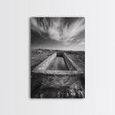Stone Water Trough, Wild Horizon, Rustic Scene, Framed Canvas Print, Country Farm Decor, Outdoor Living Art, Neutral Wall Accent