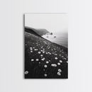 Daisy Cliffside Bloom, Coastal Flowers, Peaceful Nature Scene, Framed Canvas Print, Bedroom Wall Art, Botanical Decor, Minimalist Style