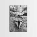 Canoe, Shoreline, Dramatic, Sky - canoe landscape Canvas Print, rustic wall art, entryway decor, nature photography, monochrome mountain