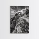 Cliffside Villa, Mediterranean Home, Desert Garden, Rustic Landscape Print, Framed Canvas Print, Modern Boho Living Room Art