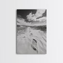 Desert Footprints Path, Dune Art, Wanderlust Vibes, Monochrome Landscape, Framed Canvas Print, Bedroom Wall Decor, Minimalist Travel