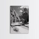Desert Oasis, Palm Trees, Canyon Trail, Framed Canvas Print, Nature Photography Art, Warm Boho Wall Decor, Rustic Entryway Accent
