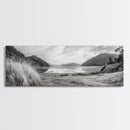 Mountain Lake Calm, Tranquil Nature Reflection, Forest Valley Art, Framed Canvas Print, Minimalist Wall Decor, Serene Landscape Print