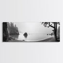 Misty Cove, Pacific Coast, Tranquil Shore, Canvas Print, Zen Nature Wall Art, Bathroom Decor, Moody Black and White Art