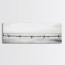 Barbed Wire, Ocean Horizon, Minimal Seascape, Stark Contrast, Framed Canvas Print, Modern Office Art, Minimalist Style, Black and White Art