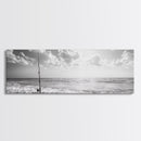 Beach Fishing, Ocean Waves, Rod and Reel, Framed Canvas Print, Coastal Living Wall Art, Minimalist Nautical Decor, Beach House Aesthetic